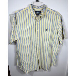Ralph Lauren Oxford Shirt Mens XXL Yellow Blue Stripes Classic Fit Blue Pony